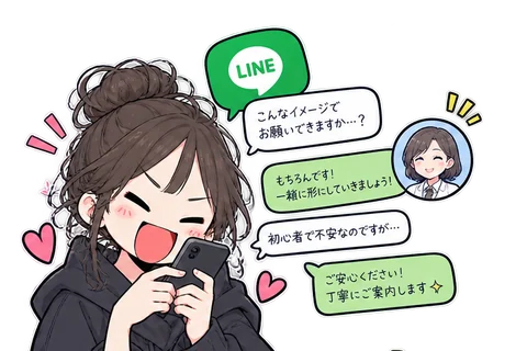 LINEで担当スタッフに相談している様子のイラスト